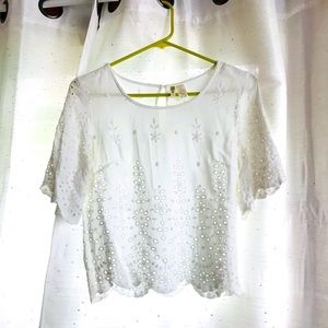 White Eyelet Short Sleeve Top